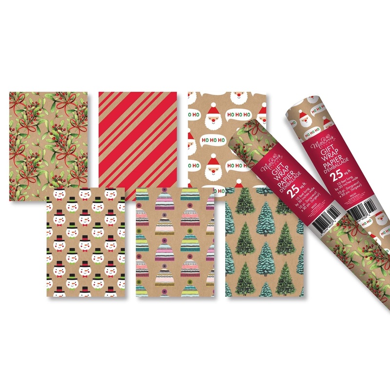 Christmas Kraft Grift Wrap, 30 x 120 Inches, Assortment, 1 Count