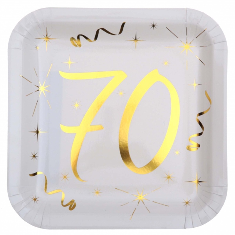 Starry Golden Age 70th Birthday Large Square Lunch Paper Plates, 9 Inches, 10 Count