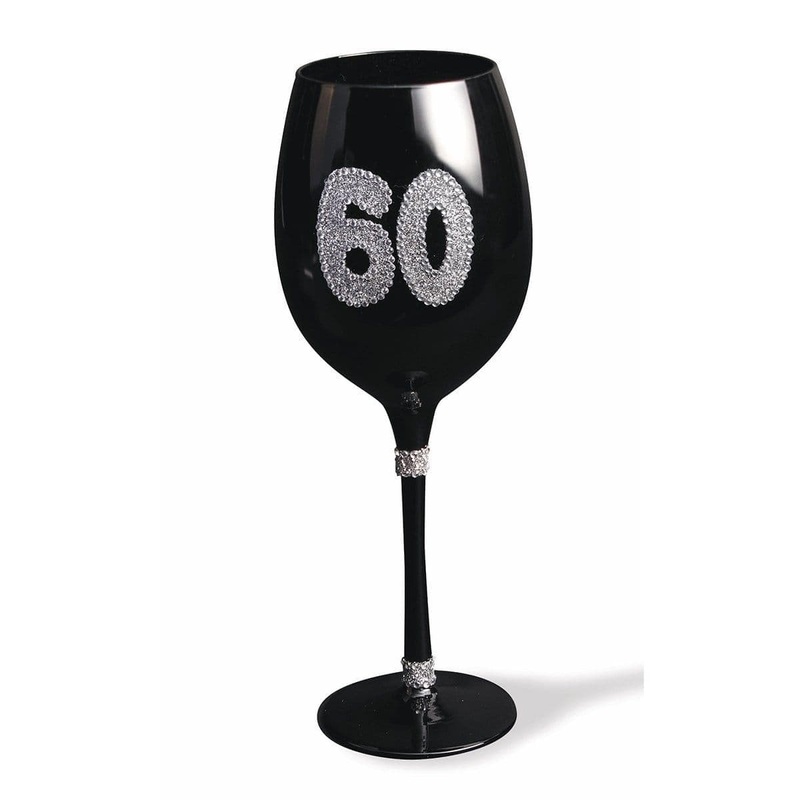 60th Birthday - Black Wine Glass