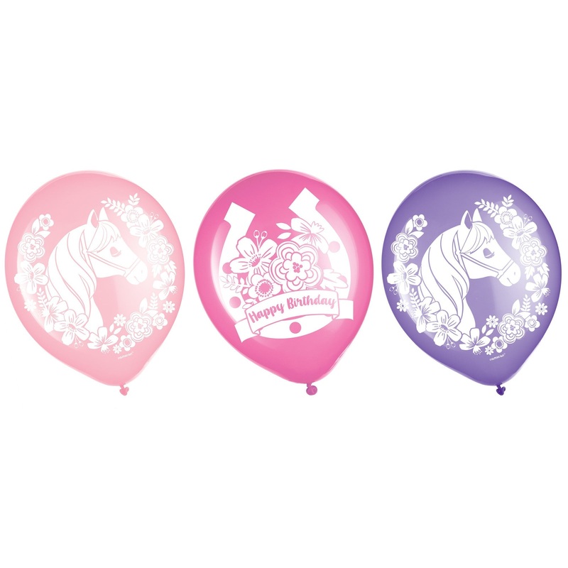 Saddle Up Printed Latex Balloons, Pink and Purple, 12 Inches, 6 Count
