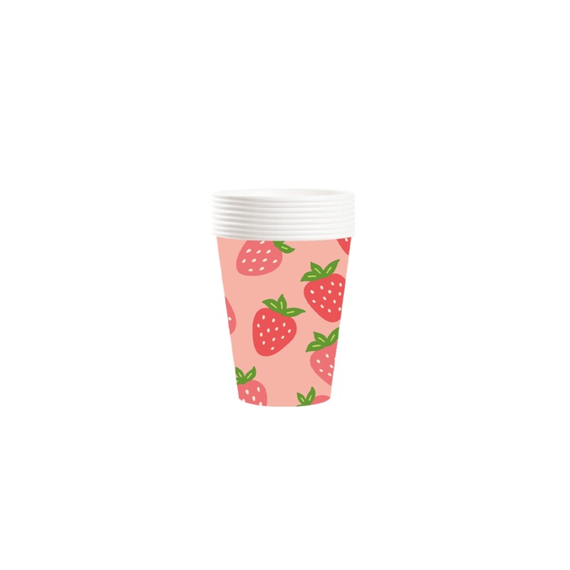 Strawberry Garden Birthday Paper Cups, 9 Oz, 8 Count
