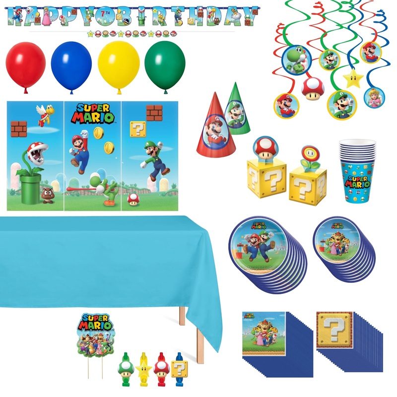 Super Mario Bros. Standard Birthday Party Supplies Kit, 8 Guests