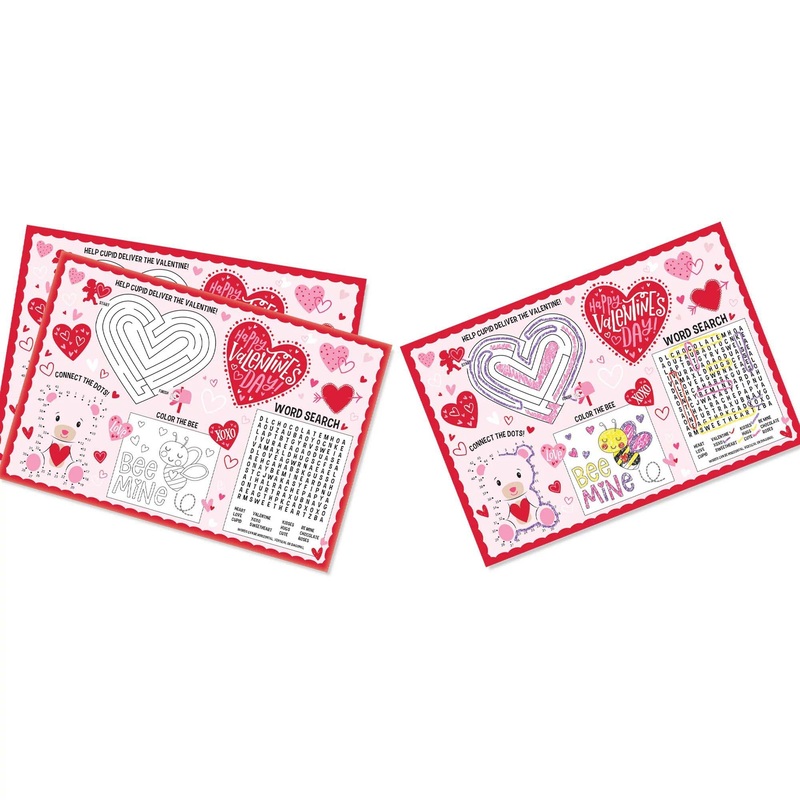 Valentine's Day Coloring Placemats, 24 Count