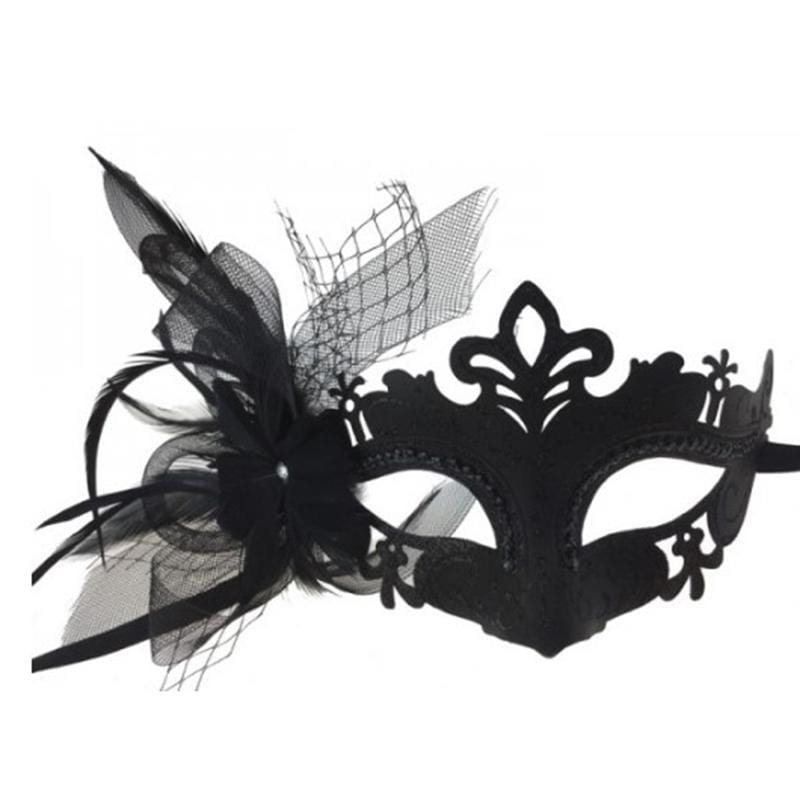 Black mask with feather