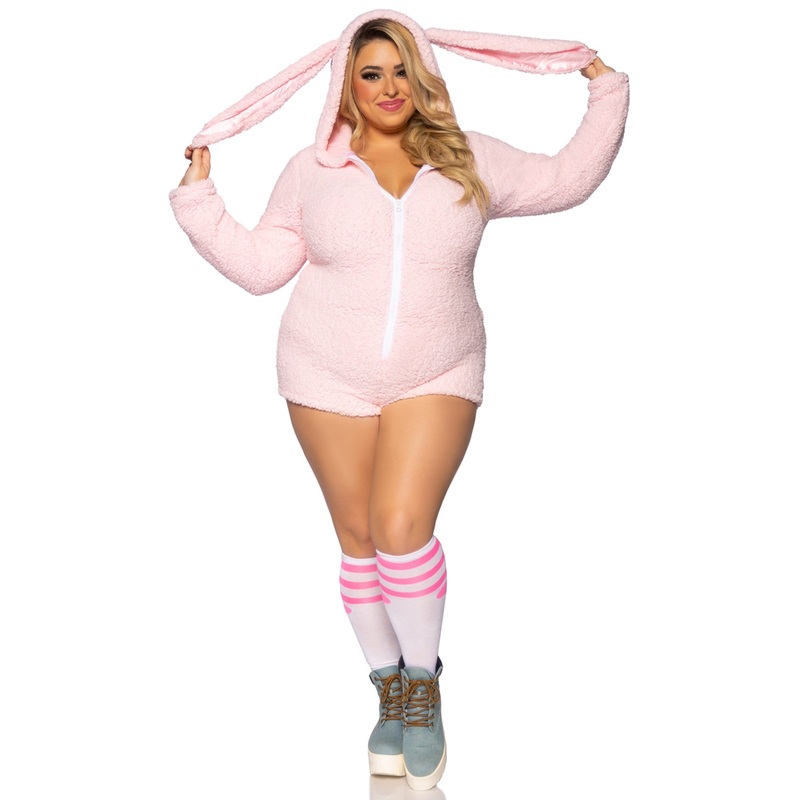 Cuddle Bunny Plus Size Costume for Adults, Pink Romper