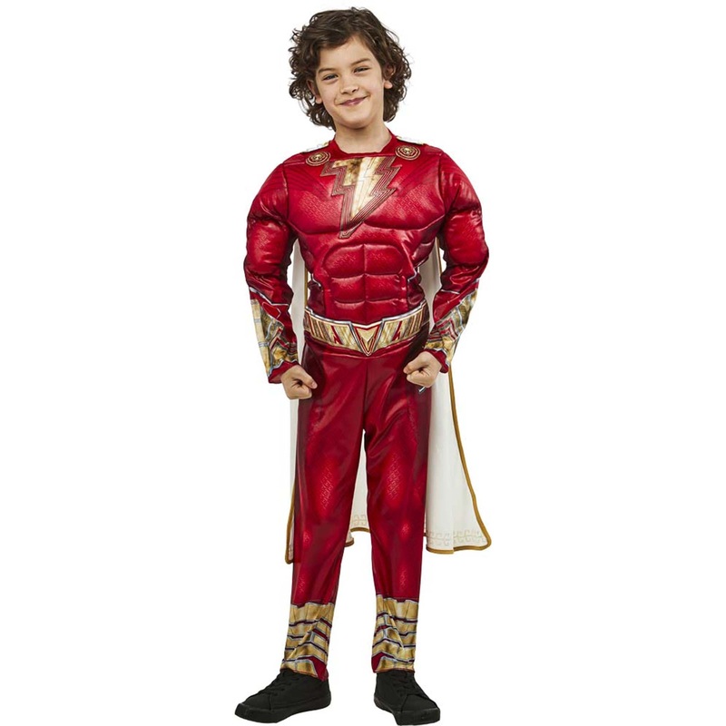 DC Shazam Costume for Kids, Red Padded Jumpsuit with Cape