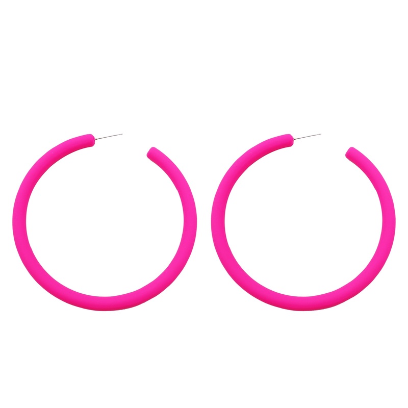 Neon Pink Hoop Earrings, 2 Count