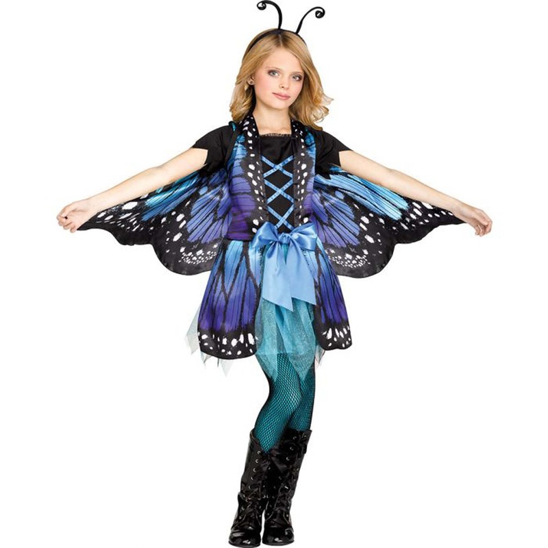 Shy Butterfly Costume for Kids, Blue and Black Dress and Wings