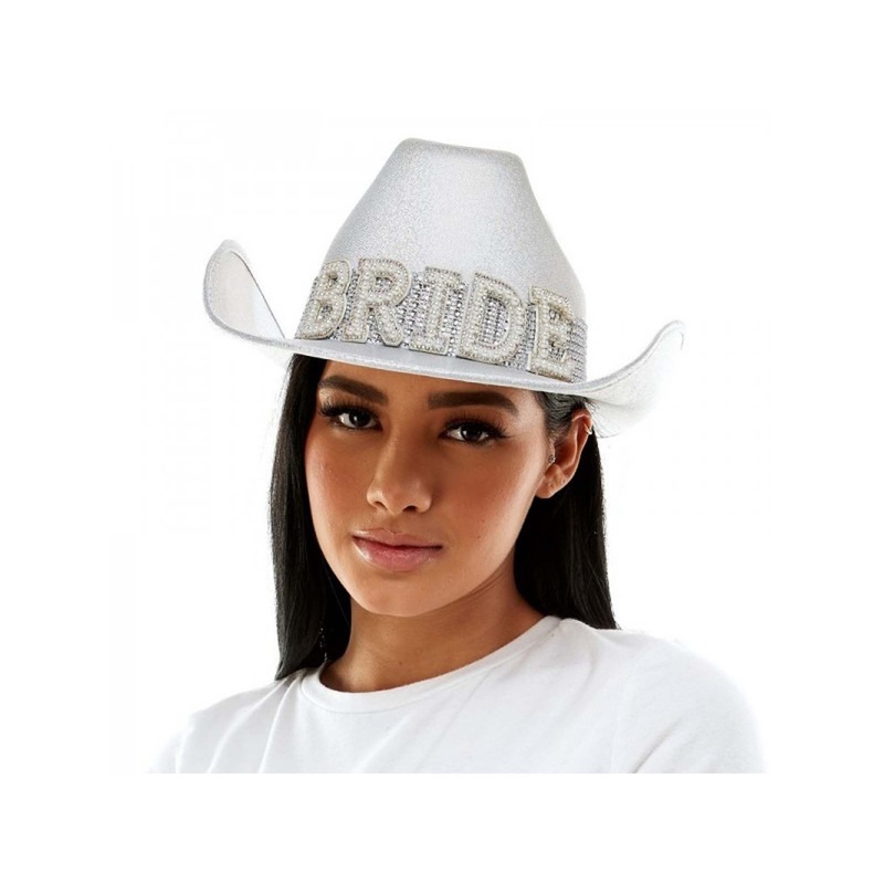 Bride Iridescent White Cowboy Hat for Adults