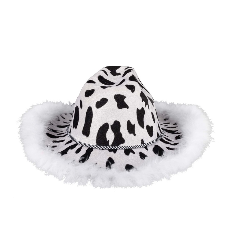 Cow Print Feather Cowgirl Hat for Adults