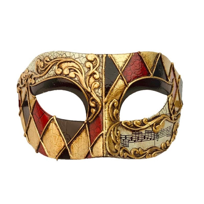 Gold Venetian Mask with Music Notes, 1 Count