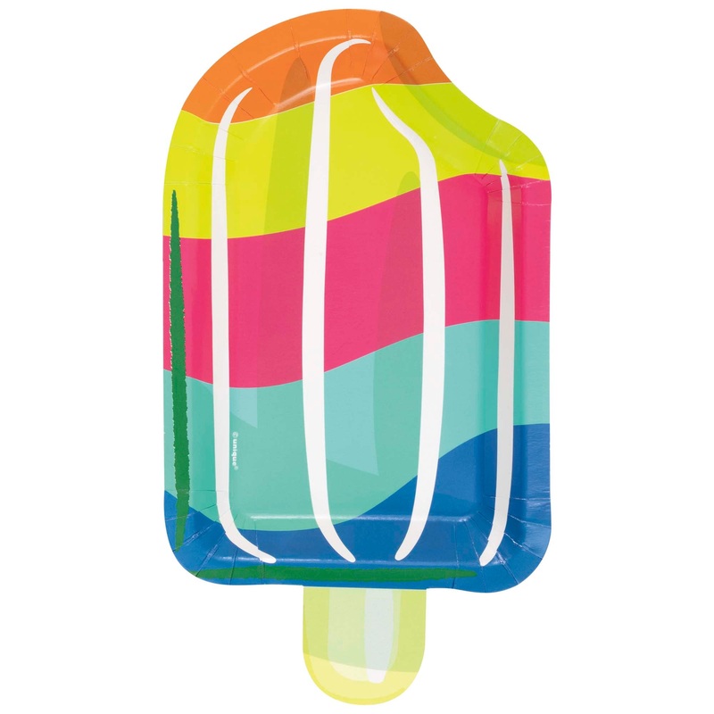 Summer Fun Small Popsicle Shaped Dessert Paper Plates, 5 Inches, 8 Count