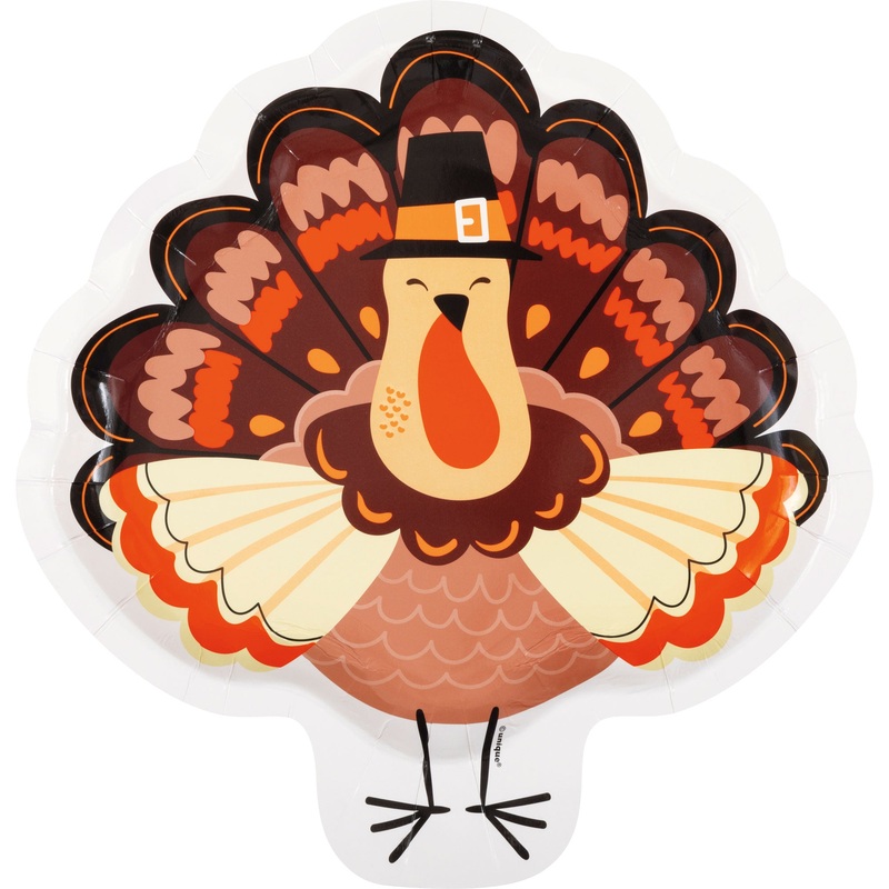 Turkey Day Large Lunch Paper Plates, 9 Inches, 8 Count