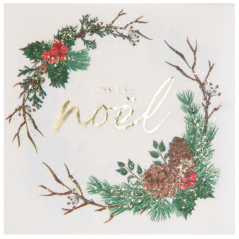 Wooden Christmas Large Lunch Napkins, White, 20 Count