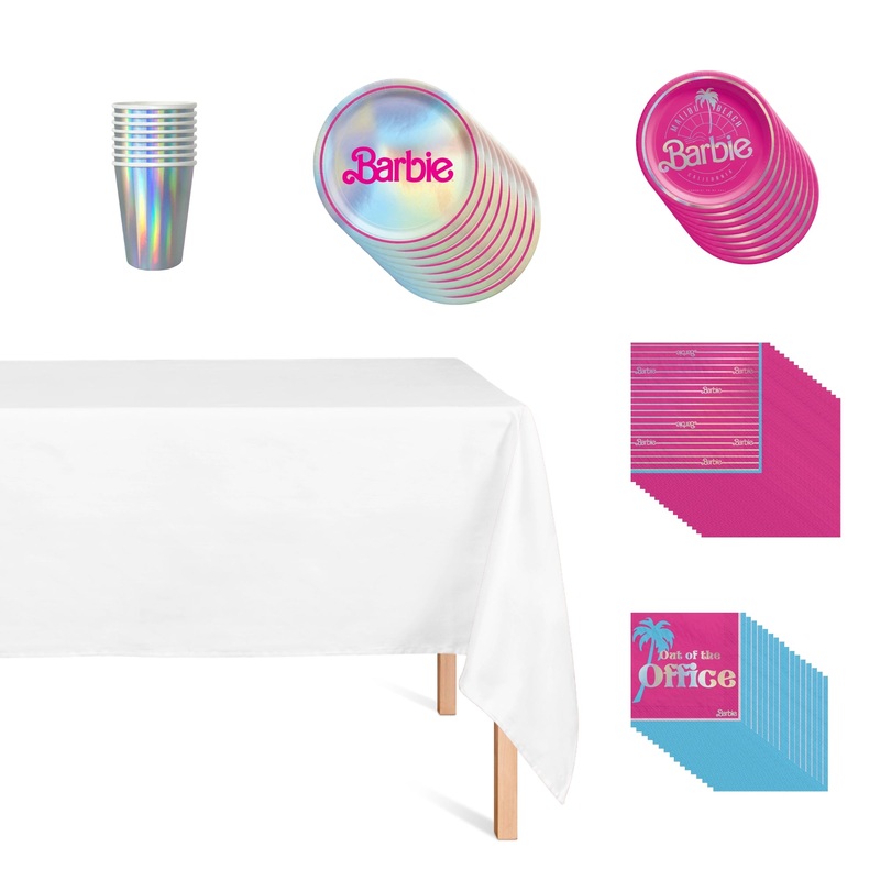 Barbie Malibu Basic Tableware Birthday Party Supplies Kit, 8 Guests