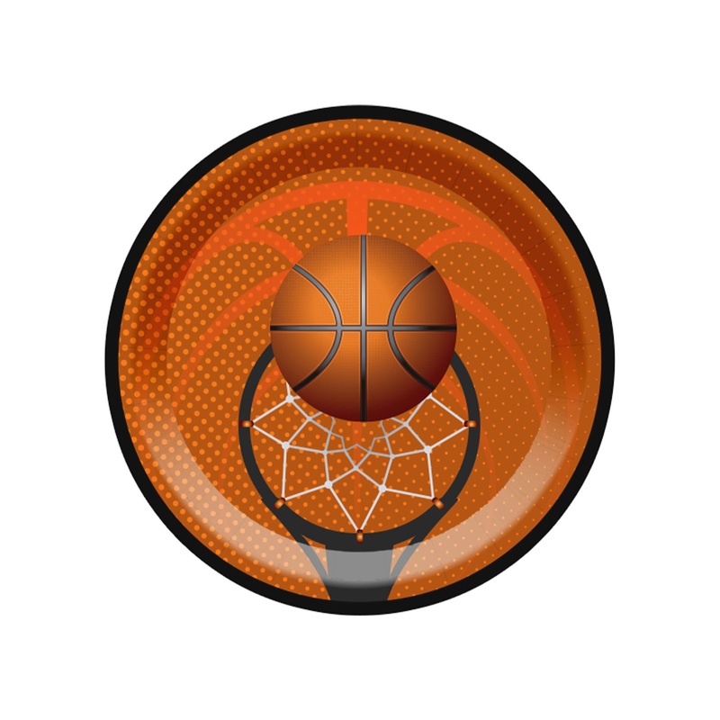 Basketball Large Round Lunch Paper Plates, 9 Inches, 8 Count