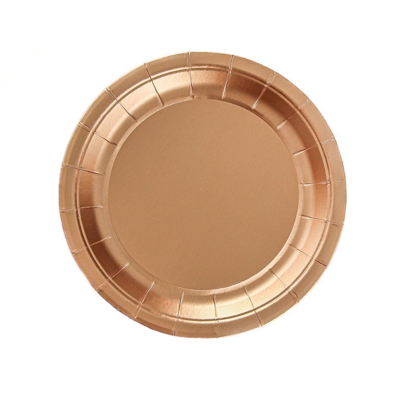 Chrome Copper Small Round Dessert Paper Plates, 7 Inches, 8 Count