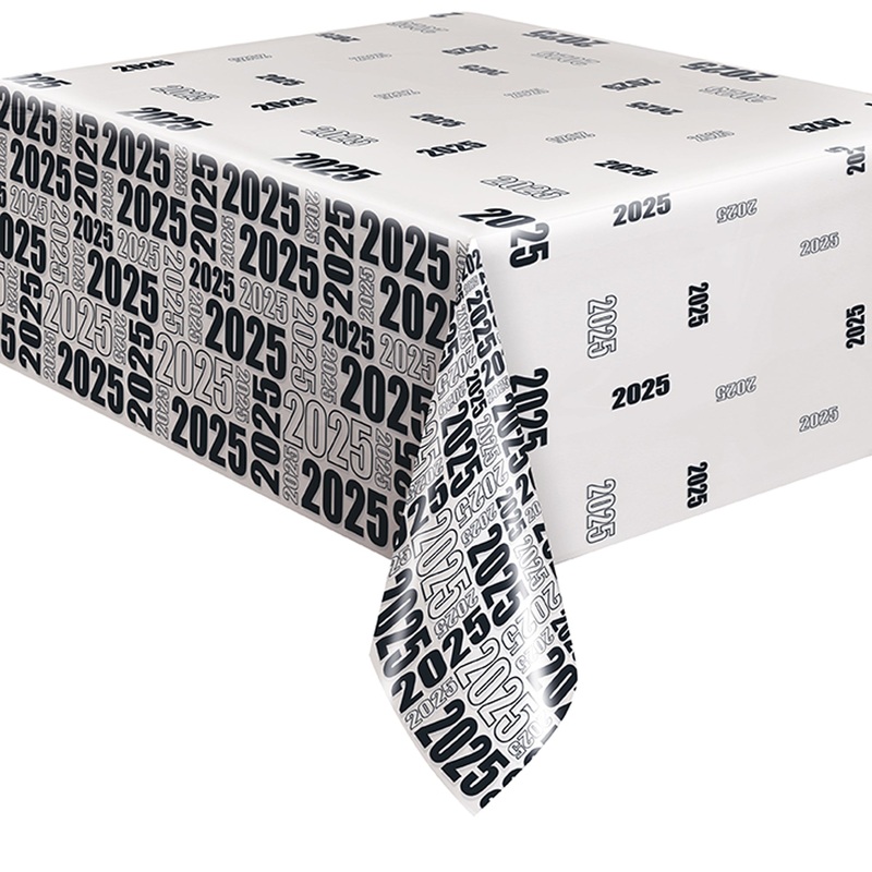 Black & White 2025 Plastic Table Cover, 54 X 108 Inches, 1 Count