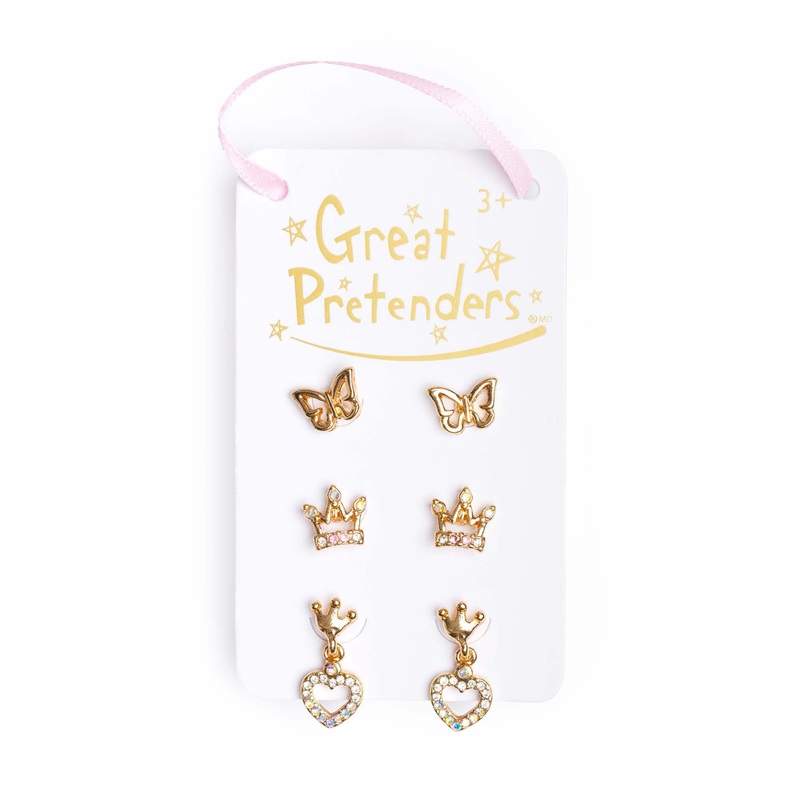 Boutique Royal Crown Studded Earrings for kids, 3 Count