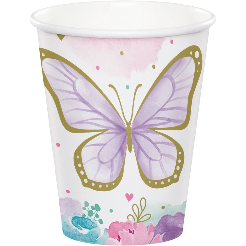 Butterfly Shimmer Birthday Paper Cups, 9 Oz, 8 Count