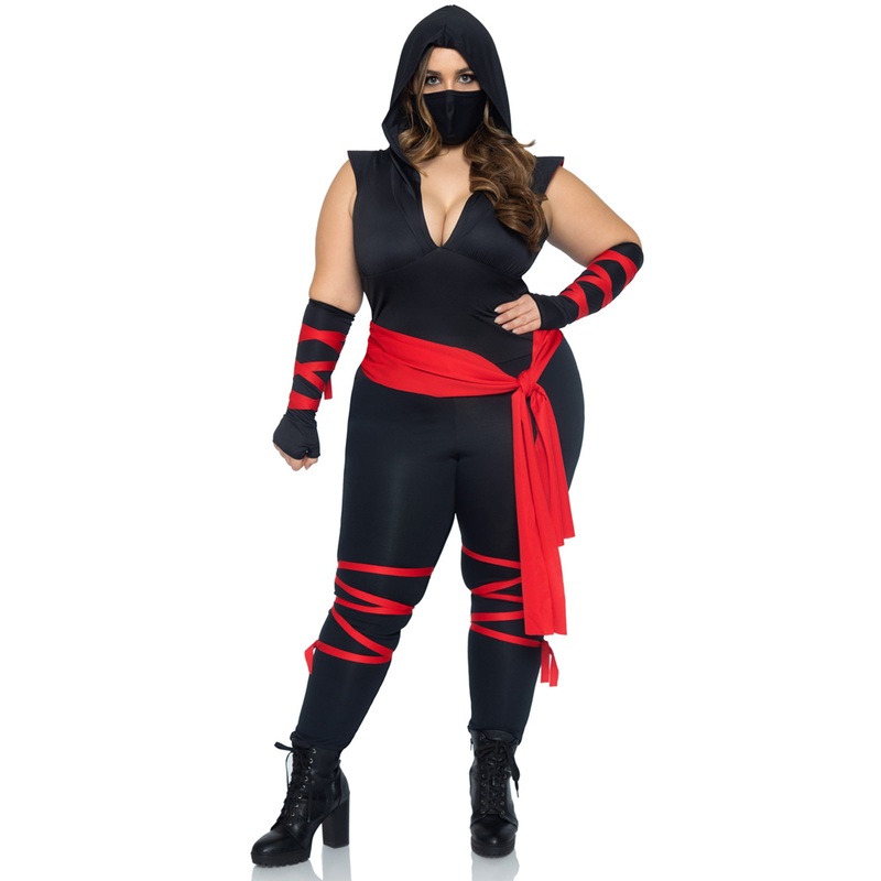 Deadly Ninja Plus Size Costume for Adults, Black and Red Jumpsuit