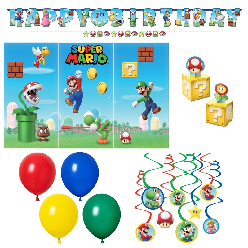 Super Mario Bros. Basic Decoration Party Supplies Kit, 8 Guests