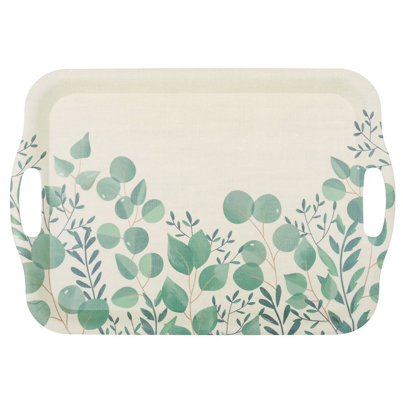 White and Green Bamboo Melamine Serving Tray, 18 1/2 Inches, 1 Count