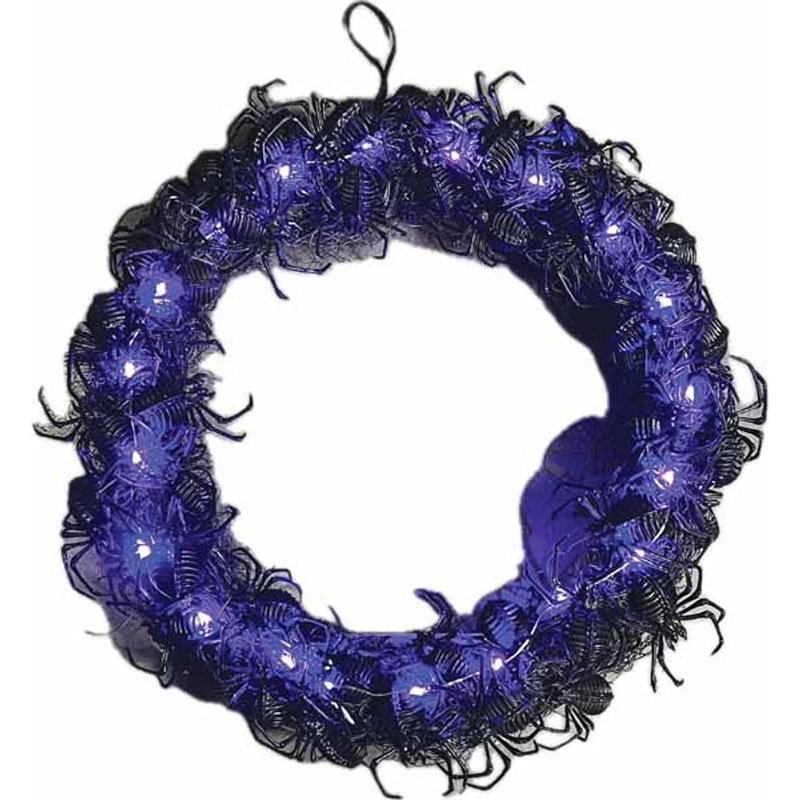 Wreath with Spiders Light-Up, 15 Inches, 1 Count