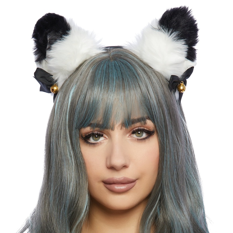 Black and White Ears Headband with Bow for Adults