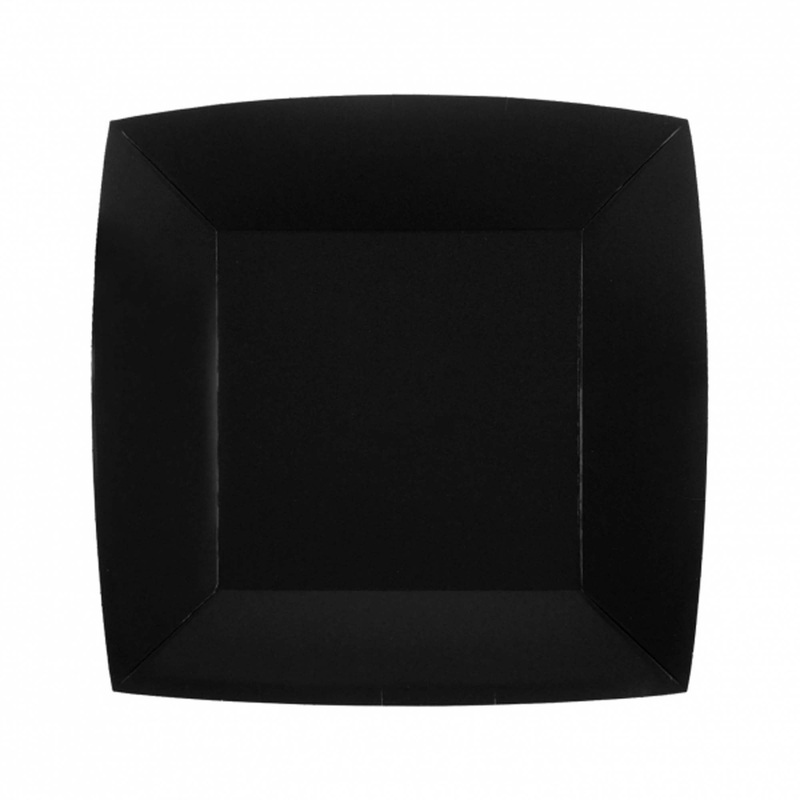 Black Small Square Compostable Dessert Party Paper Plates, 7 Inches, 10 Count