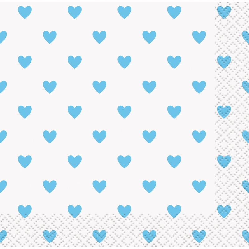 Blue Heart Baby Shower Small Beverage Napkins, 16 Count
