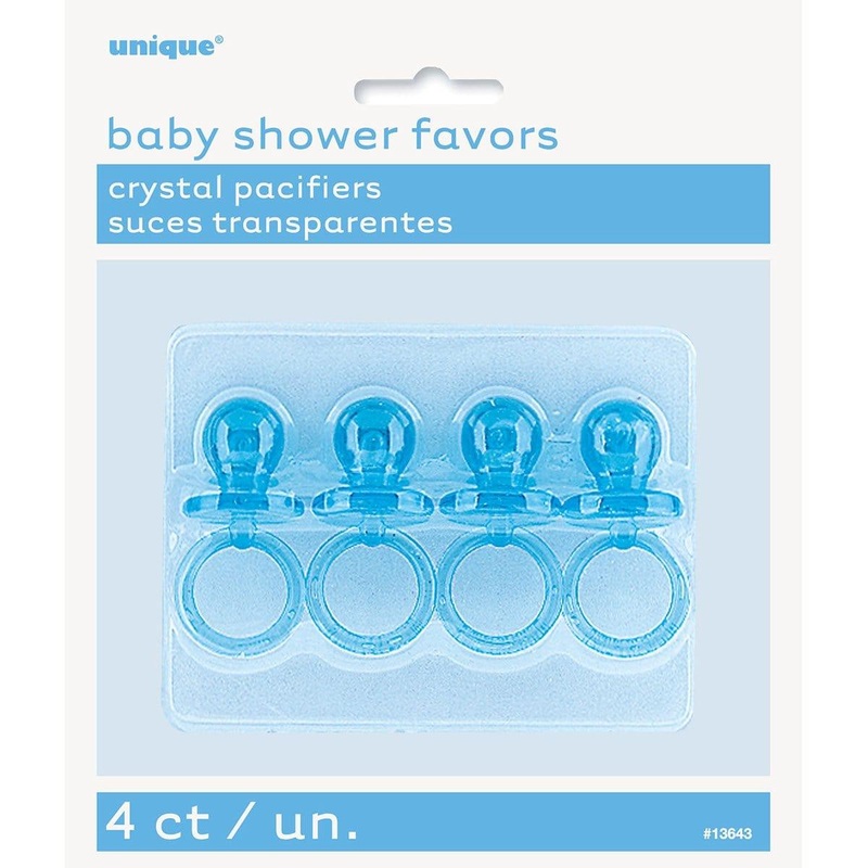 Blue plastic pacifiers, 4 per package