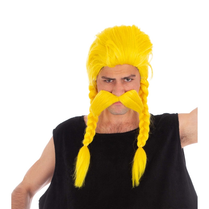 Ordralfabetix Yellow Wig and Mustache for Adults, Asterix and Obelix
