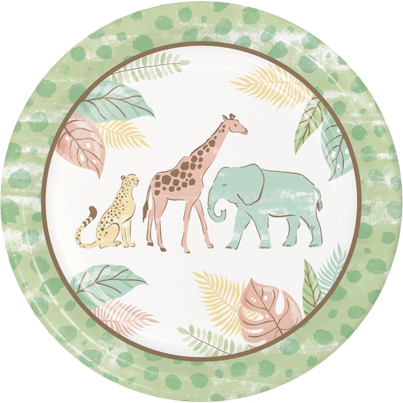 Safari Baby Large Round Lunch Paper Plates, 9 Inches, 8 Count