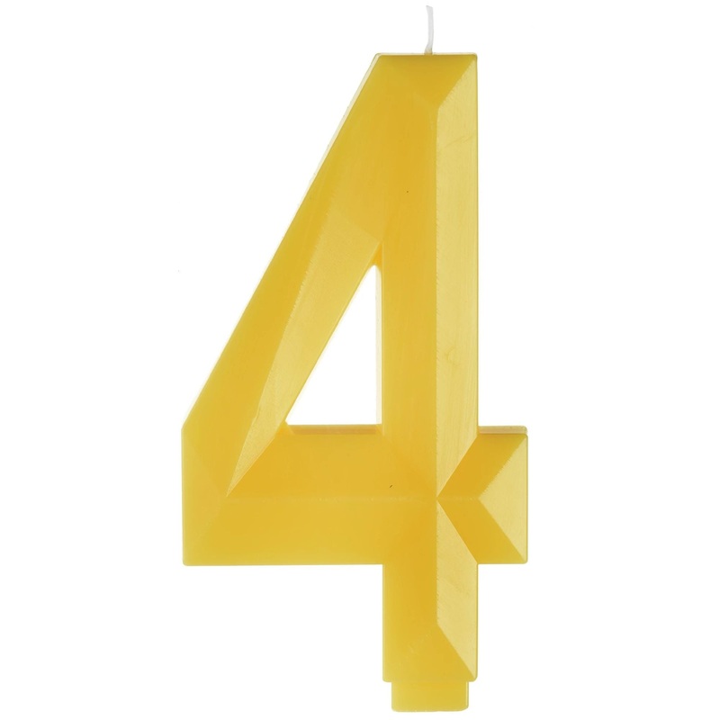 Yellow Number 4 Birthday Facet Candle, 1 Count