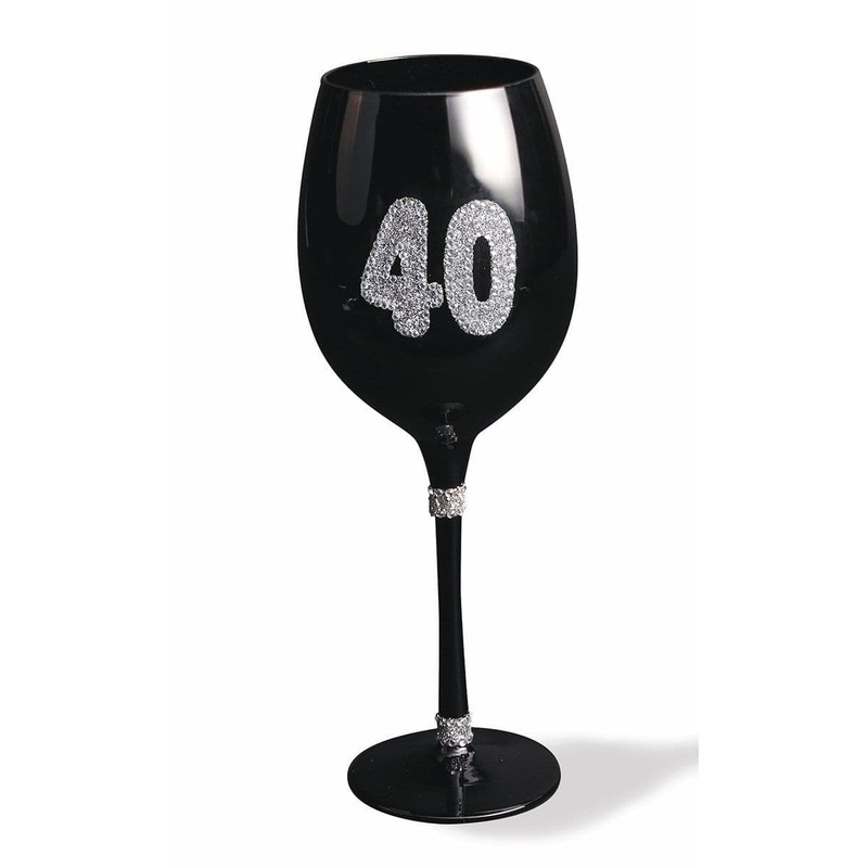 40th Birthday - Black Wine Glass