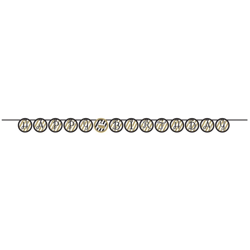 Black and Gold Happy Birthday Banner, 120 Inches, 1 Count