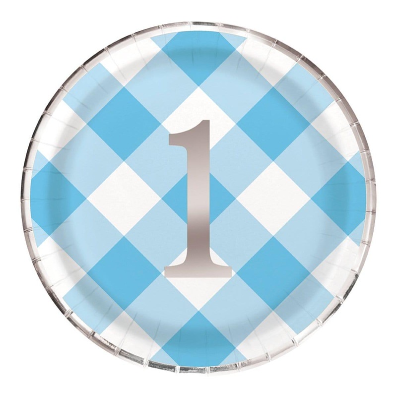 Blue Gingham Paper Plates 9 Inches, 8 Count