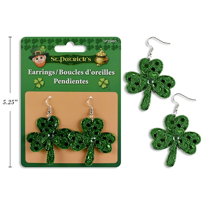 St-Patrick's Day Shamrock Earrings, 2 Count