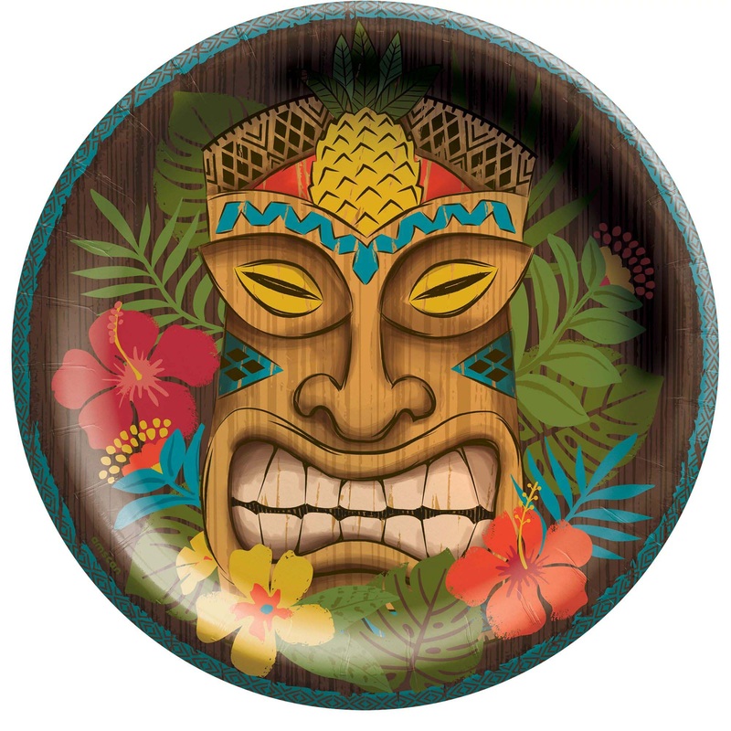 Vintage Tiki Large Round Lunch Paper Plates, 9 Inches, 50 Count