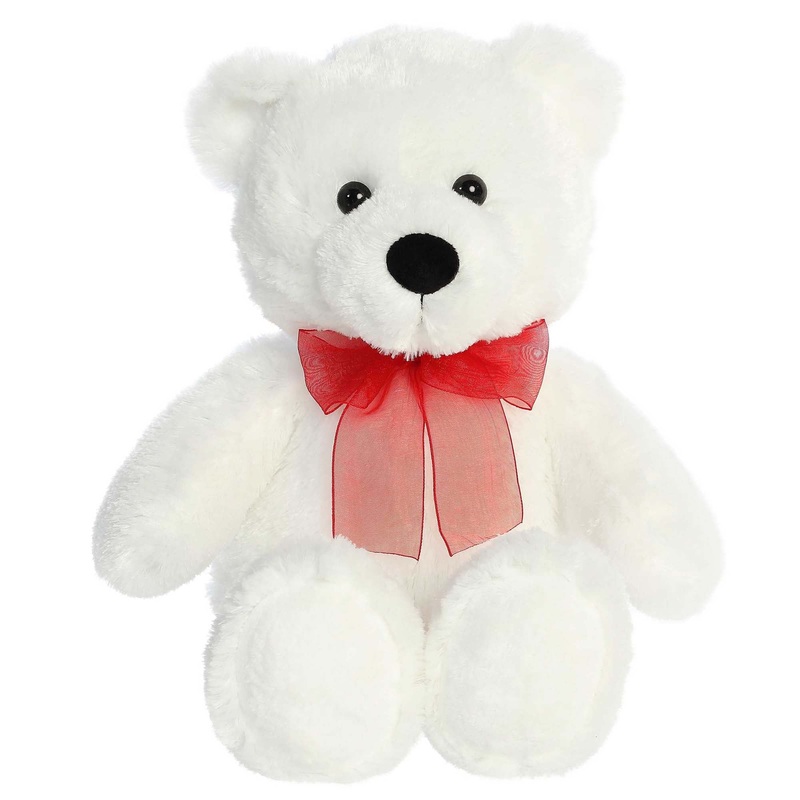 White Bear Plush with Red Bow, 22 Inches, 1 Count