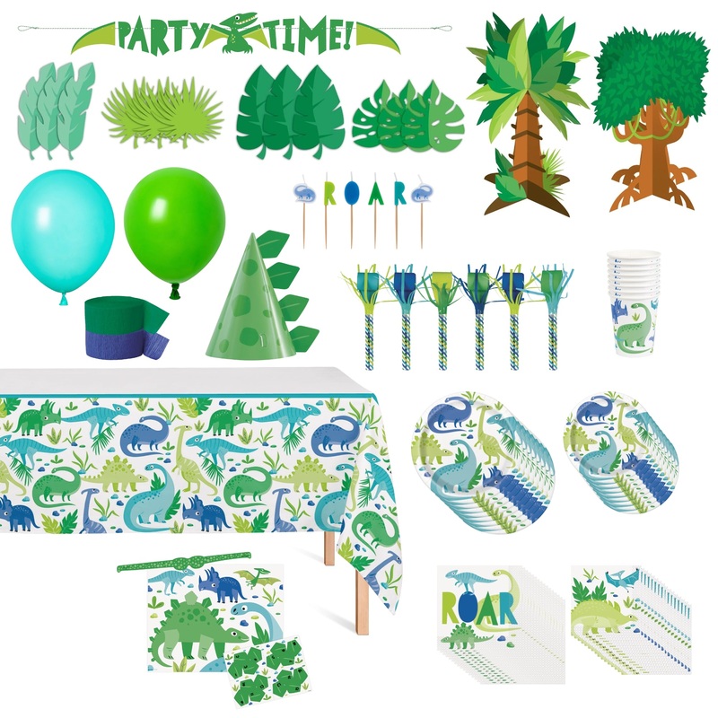 Blue and Green Dinosaurs Standard Birthday Party Supplies Kit, 8 Guests