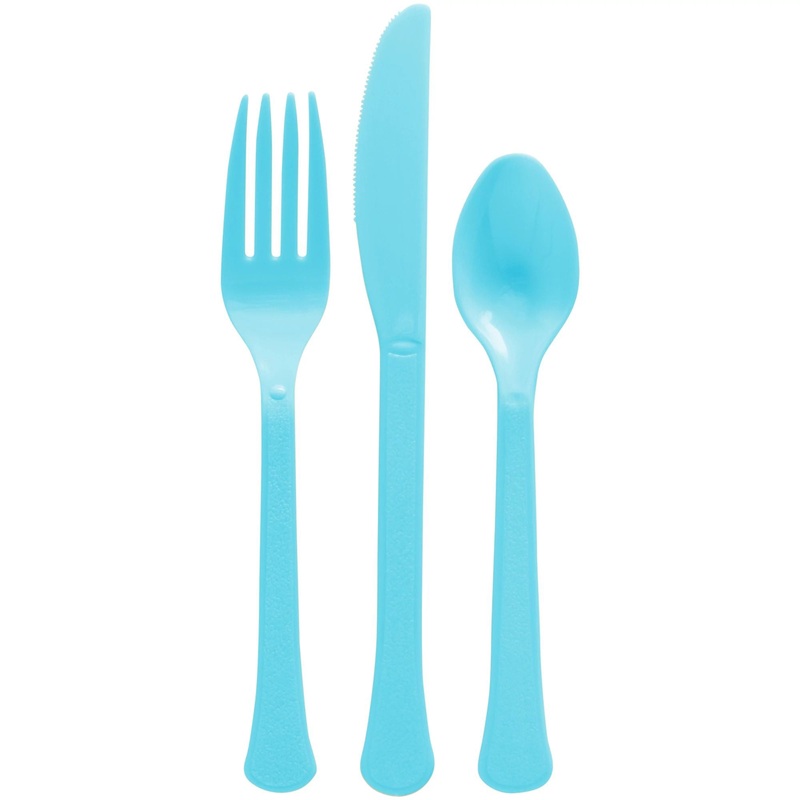 Caribbean Blue Plastic Assorted Cutlery, 24 Count