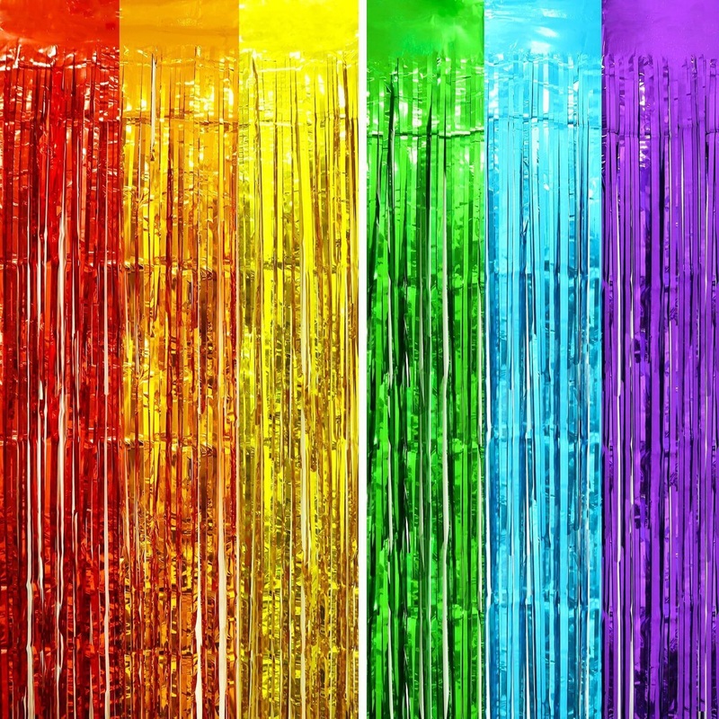 Rainbow Metallic Fringe Curtain, 40 x 118 Inches, 1 Count