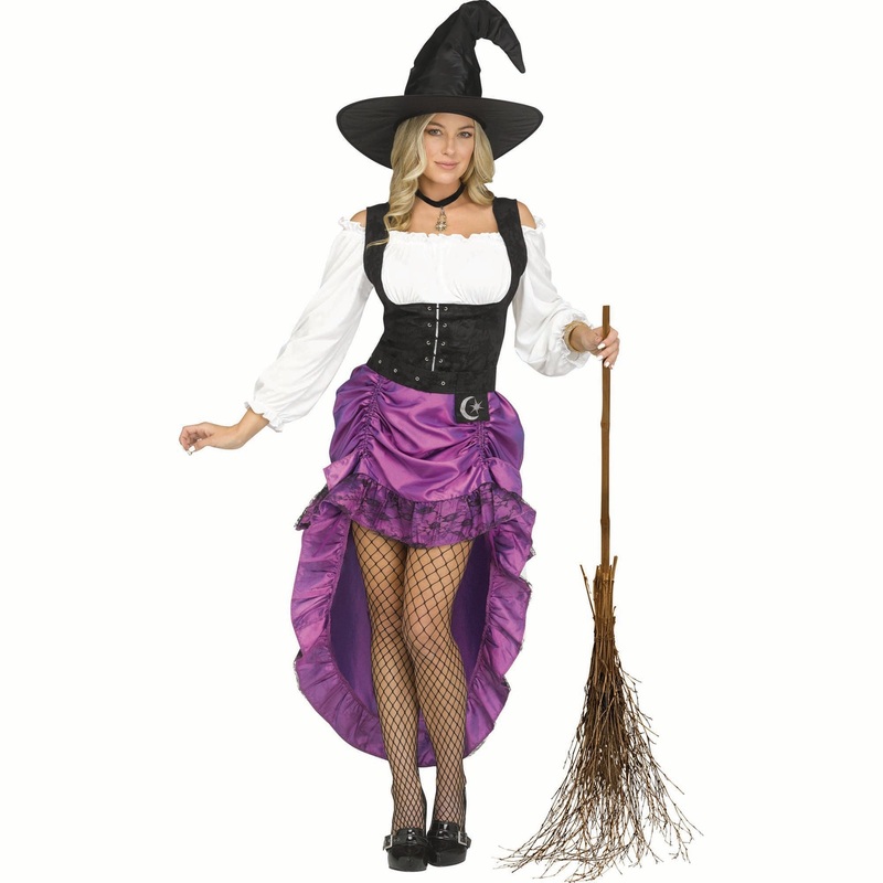 Renaissance Witch Costume for Adults, White & Purple Corset Dress