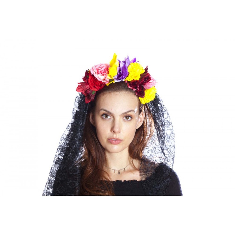 Day of the Dead Headband with Veil for Adults