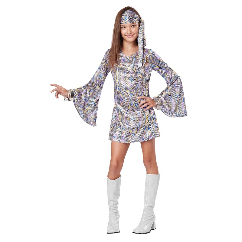 Disco Darling Costume for Kids, 70's Dress and Head Tie