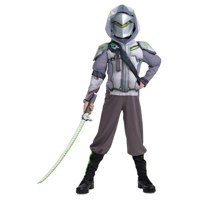 Overwatch 2 Genji Deluxe Muscle Costume for Kids, Grey Hooded Jumpsuit