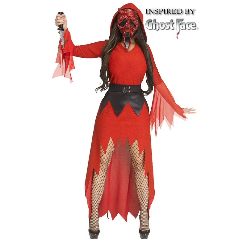 Scream Bling Devil Face Costume for Adults, Red Dress
