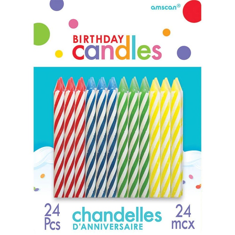 Spiral Birthday Candles - Primary Asst 24/pkg.